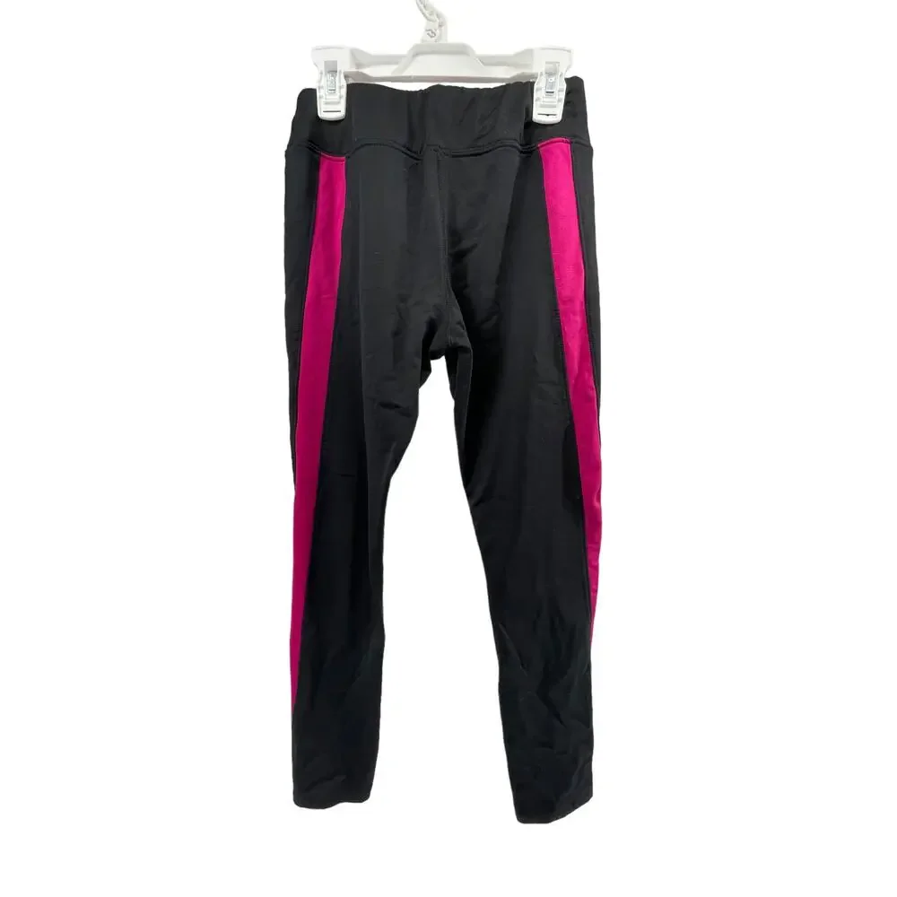 Athletic Works Black Pink Stripe Athletic Leggings Youth Size XL 14-16